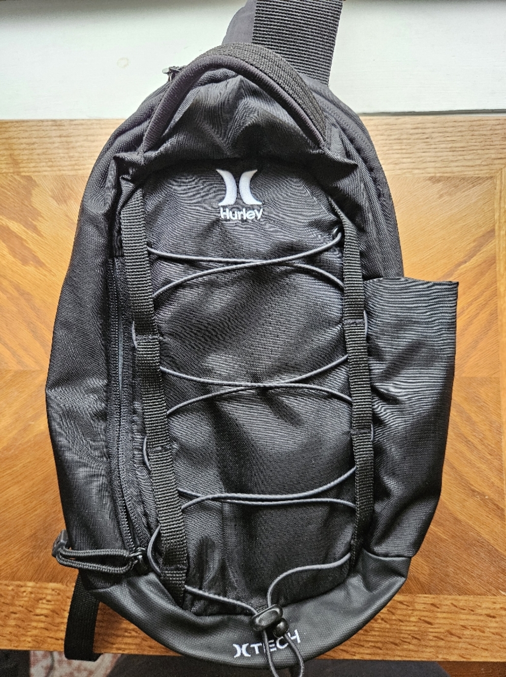 Hurley Black EDC Sling Bag with Bungee Cord Front